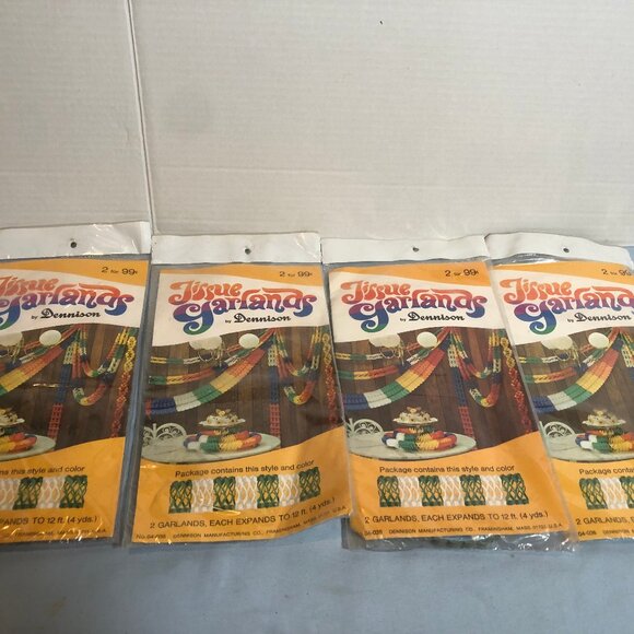 NEW VINTAGE 4 Pkgs Tissue Garlands Dennison #F9 | eBay NEW VINTAGE 4 Pkgs Tissue Garlands Dennison #F9